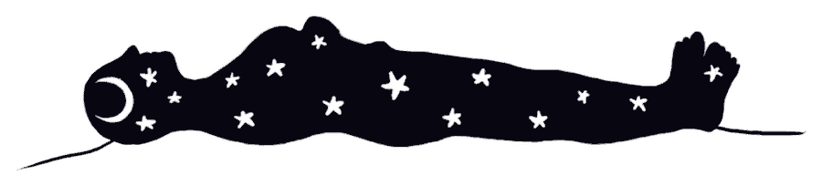 Illustration of a figure resting in savasana beneath moon and stars, representing daily home practice wherever you are