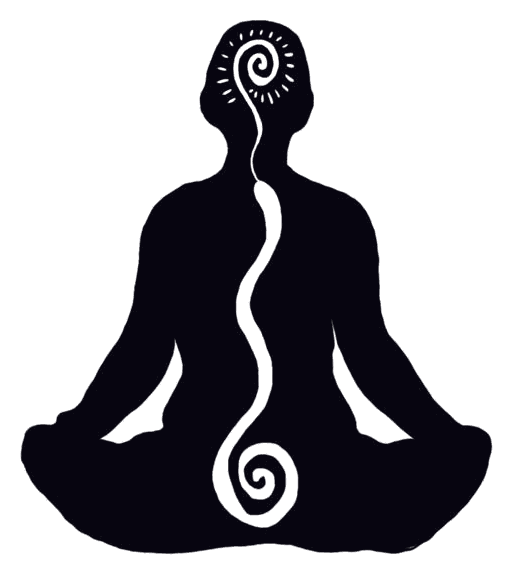 Illustration of a meditating figure with a radiant halo and third-eye spiral, symbolizing Soul Light Yoga's roots
